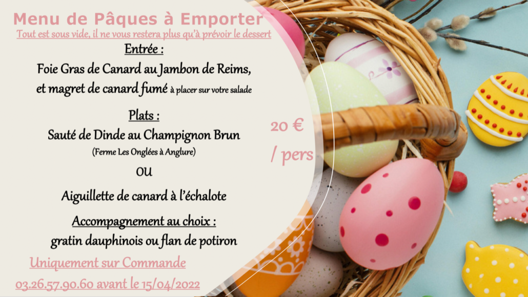 Menu de Pâques à Emporter Auberge SaintFergeux Nelly Vatel